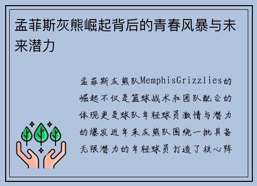 孟菲斯灰熊崛起背后的青春风暴与未来潜力